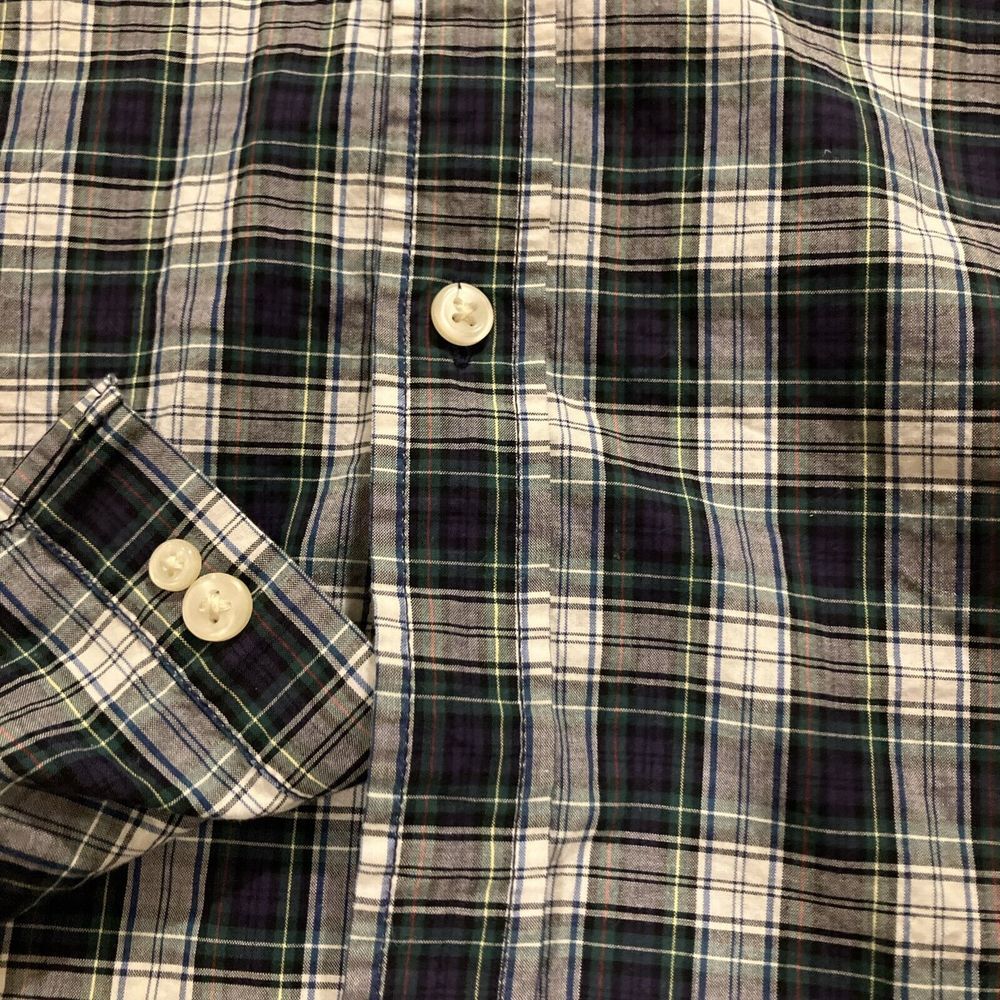 Ralph Lauren Kids XL 18-20 Plaid Button Down Shirt Navy Green White Cotton - Picture 3 of 9